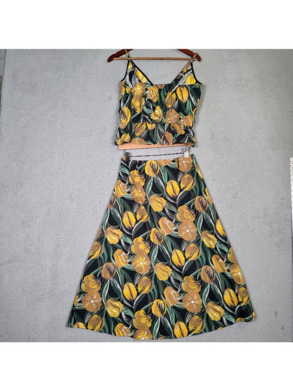 Corey Lynn Calter Skirt Suit 2-Piece Set Women's M/S Yellow Floral Peplum A-Line - Picture 2 of 16